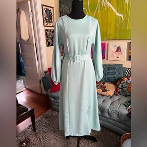 Closet London pale robins egg blue bridesmaid dress  bishop sleeve and belt